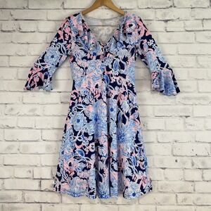 Lilly Pulitzer Women's‎ Small Blue Floral Beach Cotton Stretch 3/4 Length